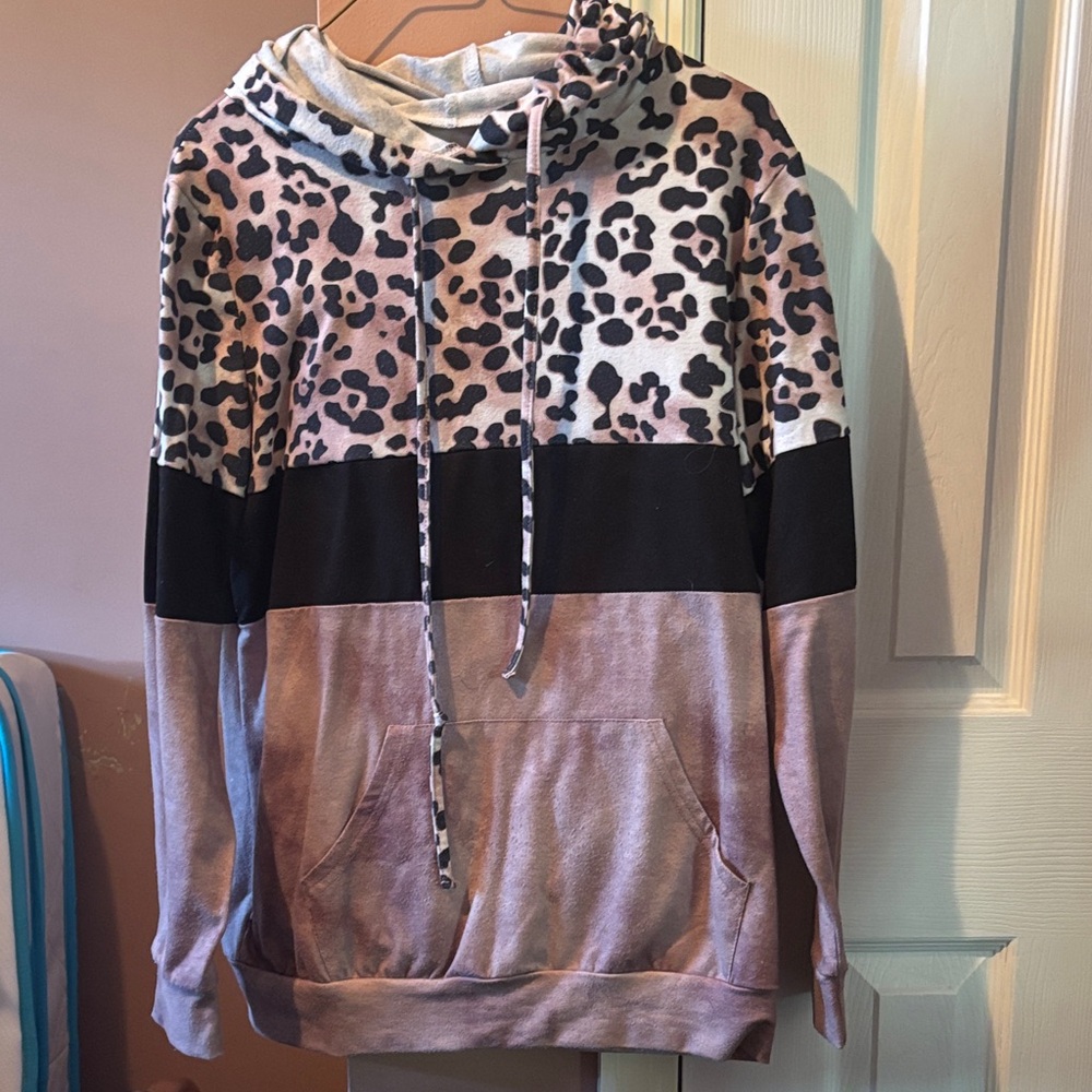Leopard Print Colorblock Hoodie